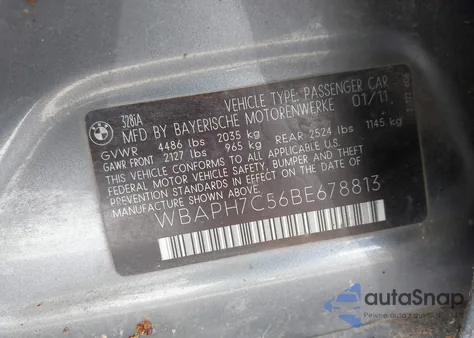 2011 BMW 328I from USA, damaged, VIN WBAPH7C56BE678813